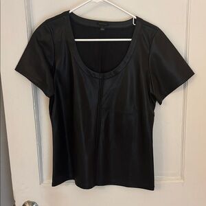 Ann Taylor Black Faux Leather Short Sleeve Top